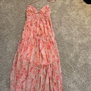 Astr Coral and Peach Maxi Dress with slit